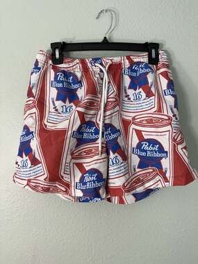 Pabst Blue Ribbon PBR Men’s Swim Trunks Drawstring - Size Small Logo